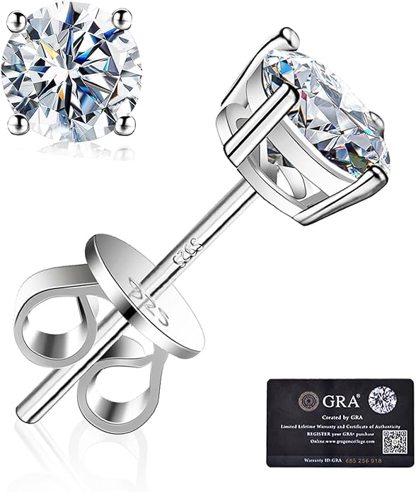 Moissanite Stud Earrings GRA 925 Sterling Silver Earrings for Men 18K White Gold Plating Earrings for Women,wedding earrings(0.3Ct-4Ct)