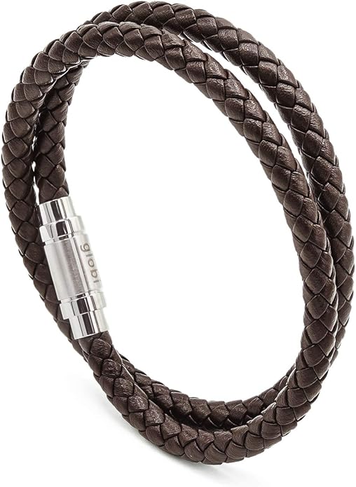 globi Leather Bracelet For Men | Genuine Wrap Braided Leather Cuff Bangle Bracelet with Magnetic Stainless Steel Clasp For Men/Women