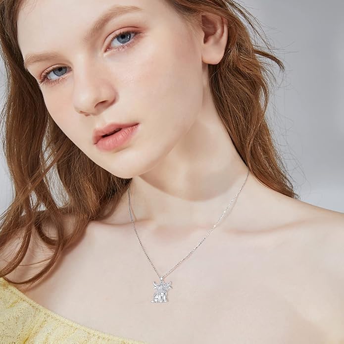Highland Cow Gifts for Women 925 Sterling Silver Highland Cow Birthstone Necklace Fluffy Cow Jewelry Gifts Birthday Christmas