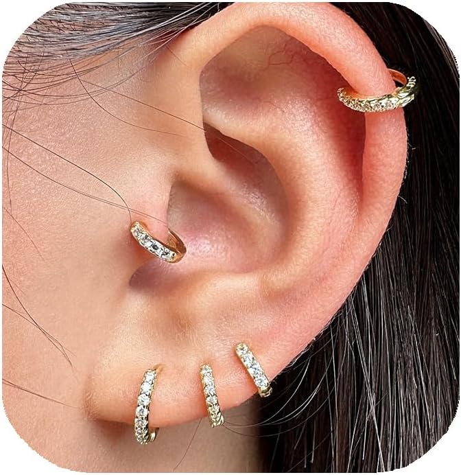925 Sterling Silver Small Hoop Earrings for Women,14K Gold Plated Tiny Huggie Earrings for Cartilage, Helix, Tragus, Dainty Lightweight Hypoallergenic Mini Hoops,5mm/6mm/7mm/8mm/9mm