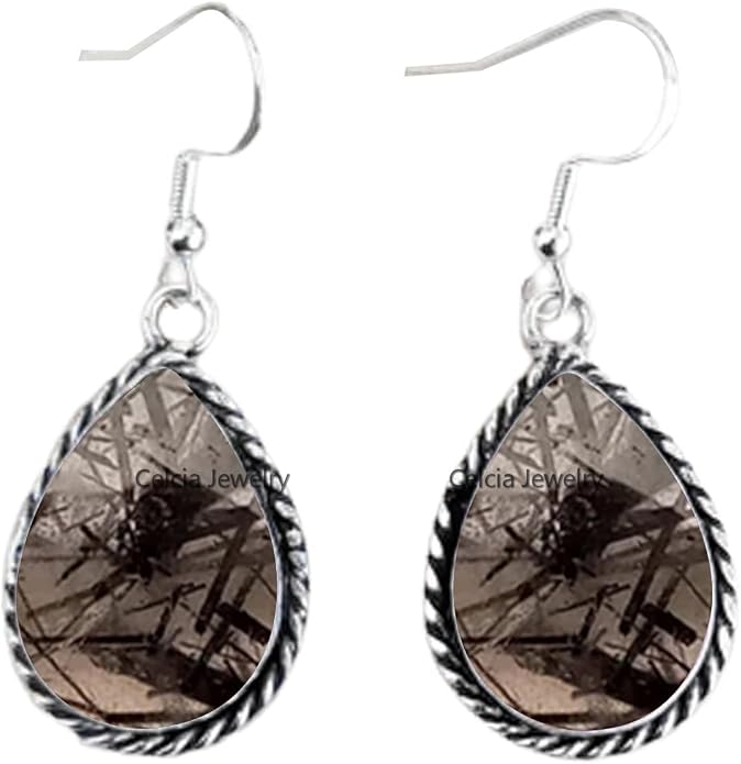 Pure 925 Sterling Silver Dangle Drop Earrings for Women, Pear Gemstone Handcrafted Earrings for Women & Girl ('Amethyst)