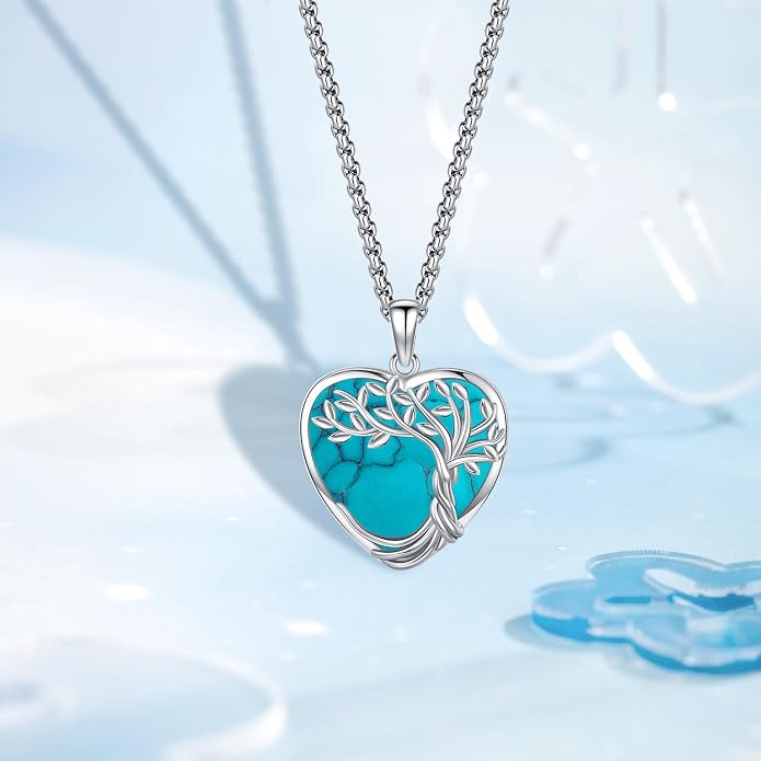 Aniu Tree of Life Necklace for Women, 925 Sterling Silver Mother of Pearl Family Palm Tree Charm Pendant Jewelry for Birthday Christmas Gift