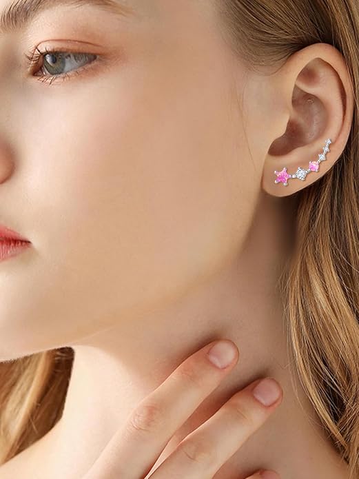 Dreamboat Star Ear Climbers Earrings for Women 925 Sterling Silver Star Ear Cuffs Crawler Earring Cubic Zirconia Climbing Jewelry Wedding Birthday Gifts