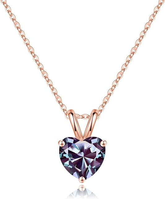 SMILEST Dainty Heart Birthstone Necklace for Women, 925 Sterling Silver Necklace Sparkling Heart Pendant, Anniversary Birthday Gifts for Women Mom Wife Daughter Girlfriend Grandma