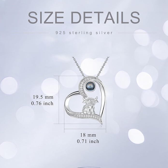 Highland Cow Gifts for Women 925 Sterling Silver Highland Cow Birthstone Necklace Fluffy Cow Jewelry Gifts Birthday Christmas