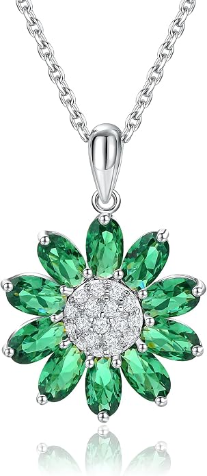 Dainty Sunflower Necklace 925 Sterling Silver Flower Pendant Necklaces for Women Birthstone Anniversary Jewelry