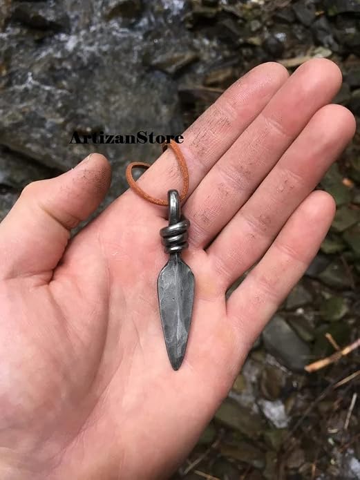 ARTIZANSTORE Viking iron pendant spear replica, blacksmith forge necklace, medieval jewelry, historical, Viking Pendant Neck Pendant