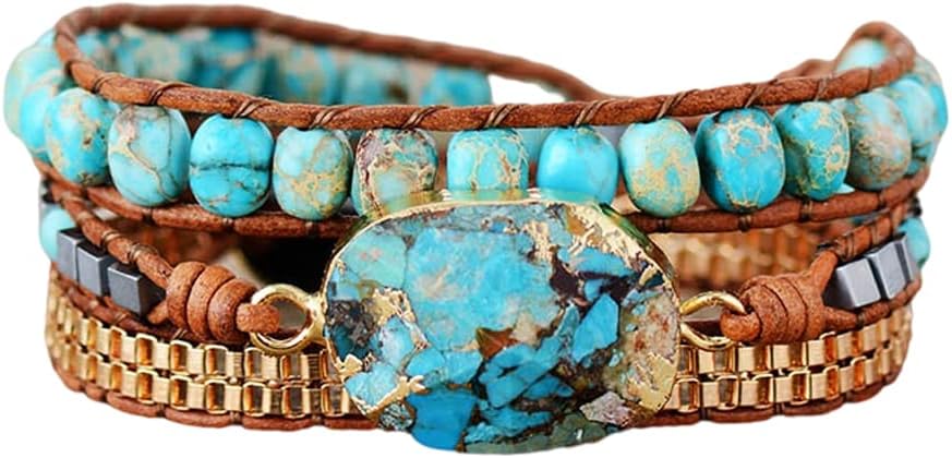 Women Wrap Bracelets Boho Natural Stone Jasper Turquoises Strand Bracelet Jewelry Collection