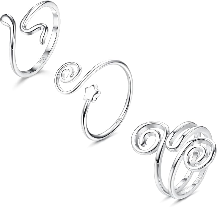 Florideco 3Pcs S925 Sterling Silver Toe Rings for Women Open Toe Rings Comfort-Fit Adjustable Toe Rings Celtic Knot Turquoise Finger Foot Jewelry Set