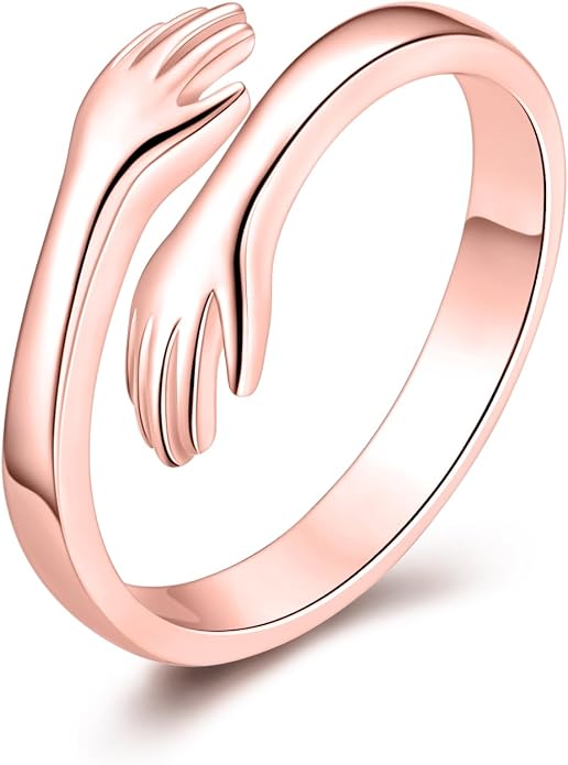 S925 Sterling Silver Hug Rings for Women Teen Girls Adjustable Ring for Granddaughter Daughter Hope Promise Friendship Hand Ring Jewelry for Birthday Graduation Christmas Mothers Day Valentines Gifts