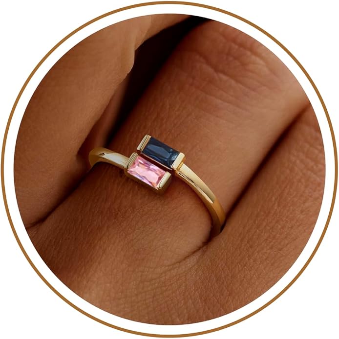 JSJOY Birthstone Rings for Women Dainty Emerald Blue Ring Birthday Gifts for Mom Her Gemstones CZ Ring for Teens Gold Rings That Don't Tarnish Adjustable Ring Jewelry Gifts