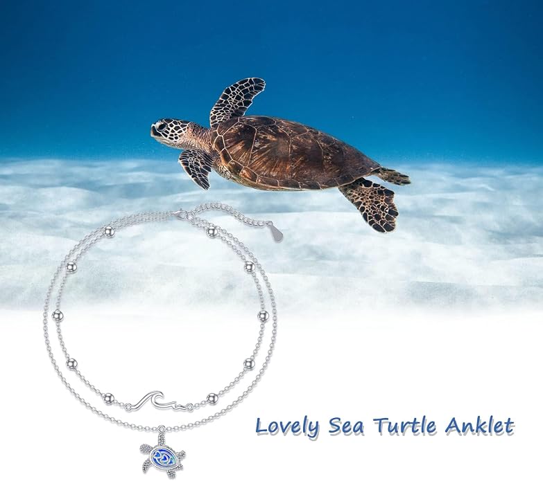 Ankle/Bracelet for Women Sterling Silver Sea Turtle/Butterfly/Mustard Seed/Sister/Sunflower/Elephant Gifts for Birthday Summer Beach Jewelry for Mom Wife Daughter Friend