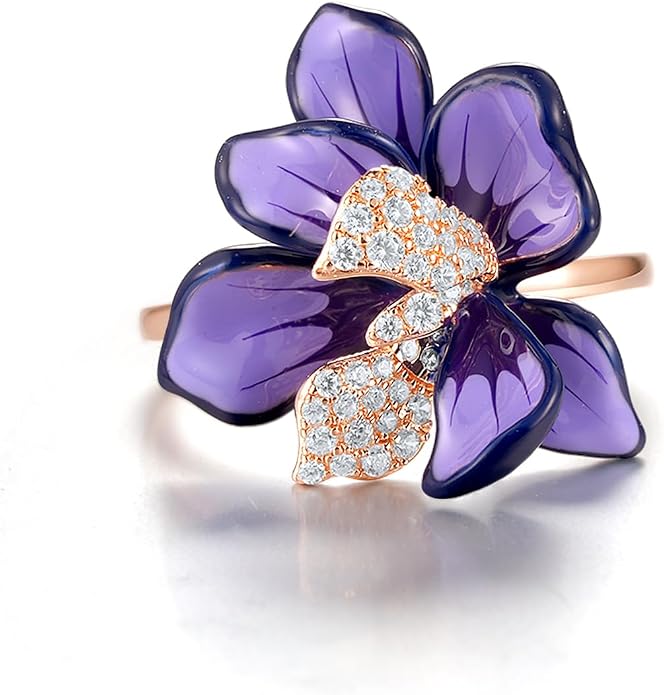 Santuzza 925 Sterling Silver Enamel Flower Statement Ring for Women