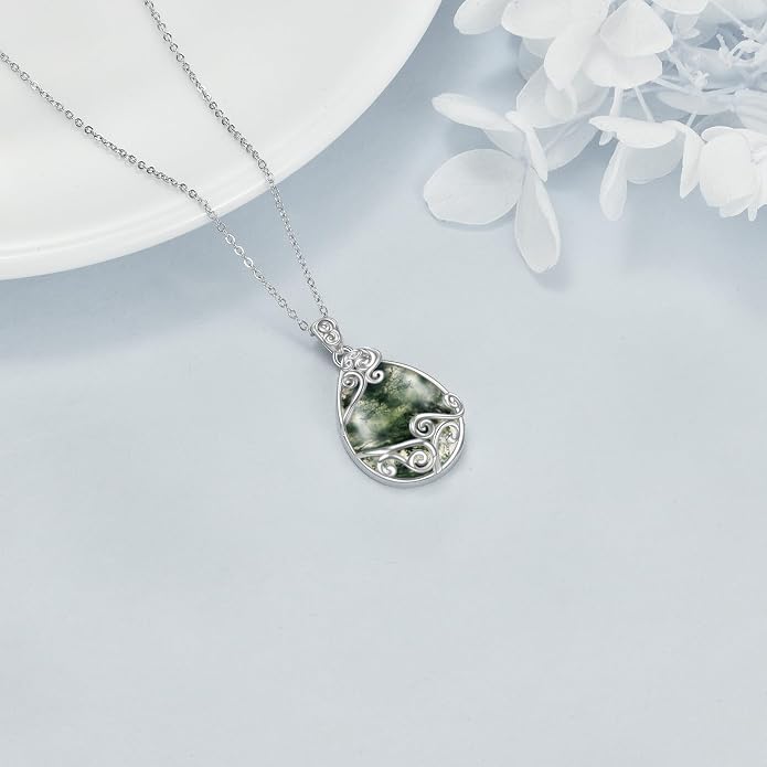 YAFEINI 925 Sterling Silver Moonstone Necklace Filigree Teardrop Pendant Necklace Jewelry for Women Girls
