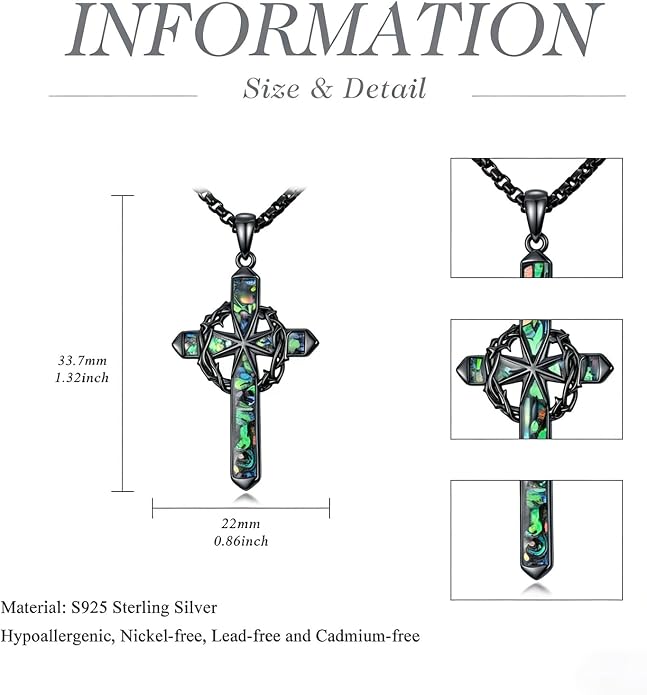 Crown of Thorns Necklace for Men 925 Sterling Silver Nail Cross Necklace Pendant Religious Christian Jewelry Valentines Day Gifts for Men