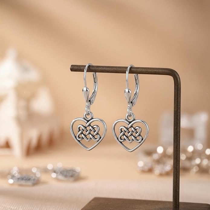 LeCalla 925 Sterling Silver Leverback Drop Earrings | Lightweight Celtic-Knot Filigree Heart Teardrop Dangle Earring for Women's Gift for Her