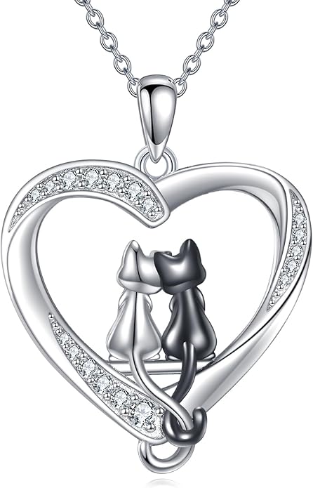 Cat Necklace Sterling Silver Cat Zircon Pendant Gothic Jewelry for Women Animal Lovers Gifts