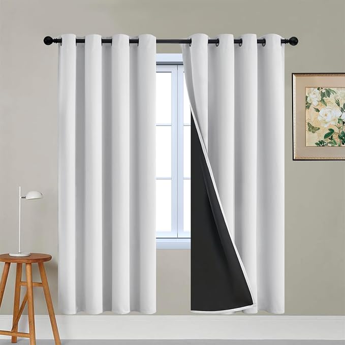 Yakamok 100% Blackout Curtains 72 Inches Long, 2 Thick Layers Heat and Full Light Blocking Soft Thermal Insulated Drapes for Bedroom(52" Wide Each Panel, Greyish White, 2 Panels) | Blackout Curtains for Bedroom/Living Romm Full Light Blocking Soft Ther...