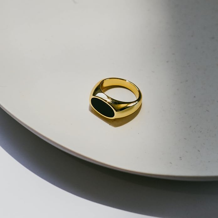 18K Gold Plated Women's Starburst Signet Ring - Minimalist Mother of Pearl Statement Piece