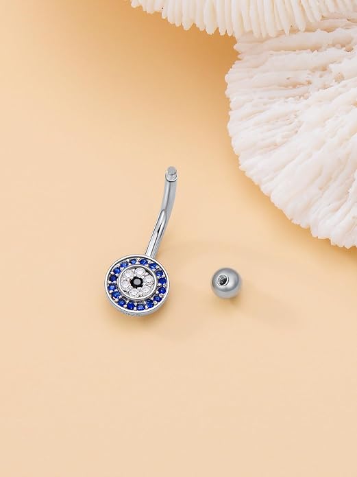 Sterling Silver 14G Belly Button Rings Cross/Cat/Butterfly/Cow/Skull/Birthstone Heart Navel Rings 16mm Body Piercing Jewelry for Women