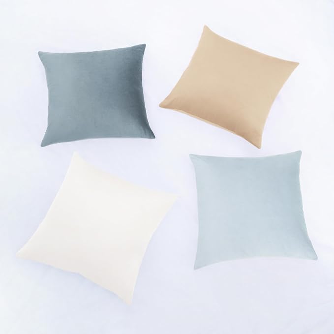 MONDAY MOOSE Decorative Throw Pillow Covers Cushion Cases, Set of 4 Soft Velvet Modern Designs, Mix and Match for Home Decor, Pillow Inserts Not Included (20x20 inch, Beige/Light Blue)