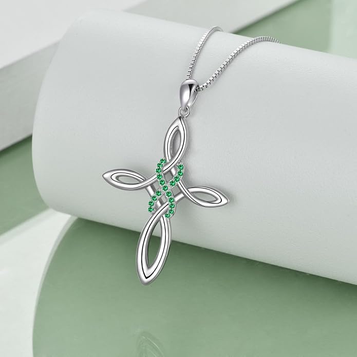 LUHE Celtic Knot Cross Necklace Sterling Silver Birthstone Polished Religious Infinity Celtics Jewelry Gifts for Women