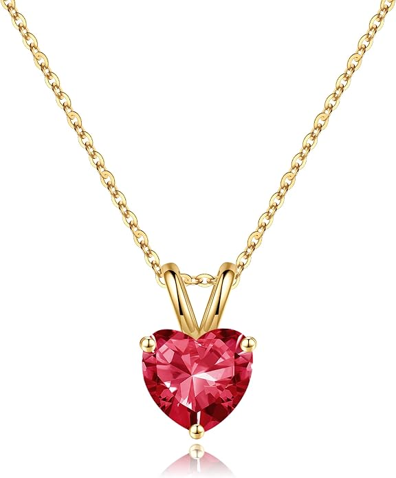 SMILEST Dainty Heart Birthstone Necklace for Women, 925 Sterling Silver Necklace Sparkling Heart Pendant, Anniversary Birthday Gifts for Women Mom Wife Daughter Girlfriend Grandma