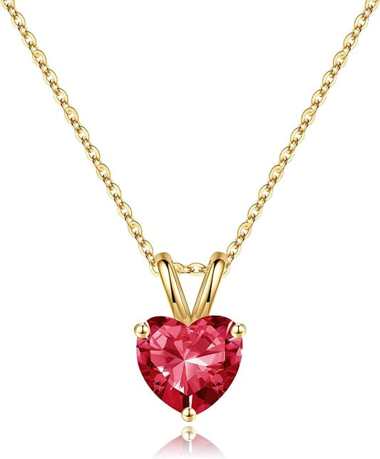 SMILEST Dainty Heart Birthstone Necklace for Women, 925 Sterling Silver Necklace Sparkling Heart Pendant, Anniversary Birthday Gifts for Women Mom Wife Daughter Girlfriend Grandma