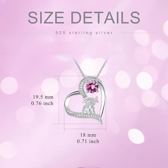 Highland Cow Gifts for Women 925 Sterling Silver Highland Cow Birthstone Necklace Fluffy Cow Jewelry Gifts Birthday Christmas