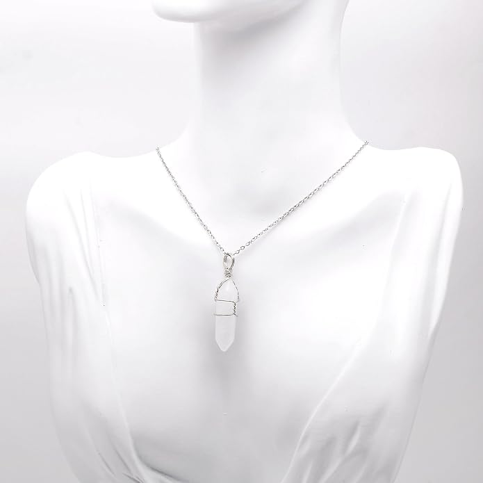 Mineral Stone Point Wire Wrapped Healing Crystal Pendant Necklace for Women Man