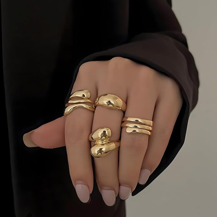Gold Statement Rings for Women Gold Chunky Dome Rings Set
