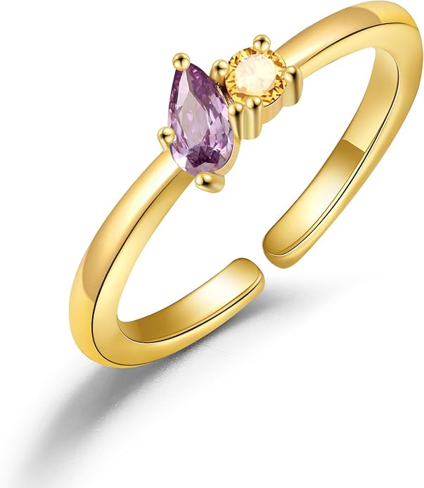 JSJOY Birthstone Rings for Women Dainty Emerald Blue Ring Birthday Gifts for Mom Her Gemstones CZ Ring for Teens Gold Rings That Don't Tarnish Adjustable Ring Jewelry Gifts
