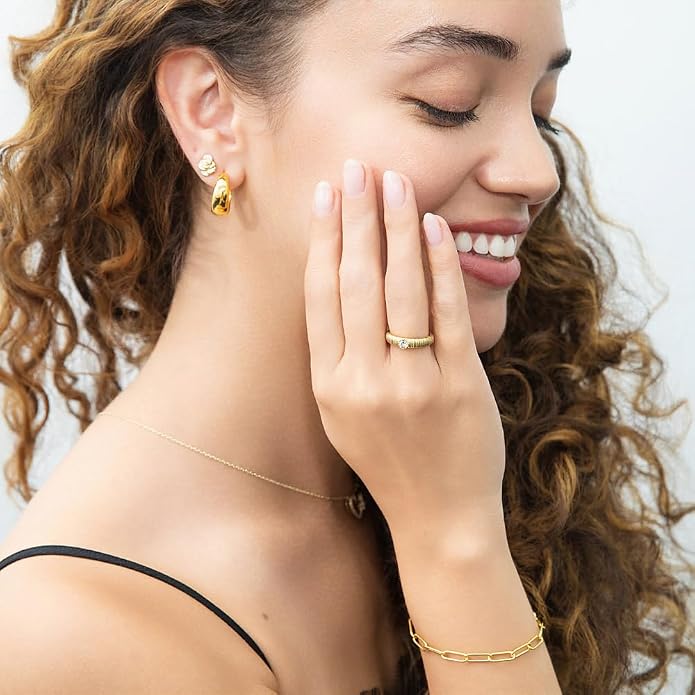 BERRICLE Sterling Silver CZ Dome Fashion Hoop Huggie Earrings for Women, Cubic Zirconia, Rose/Yellow Gold Flashed, Small/Medium Size (0.5-1 Inch)