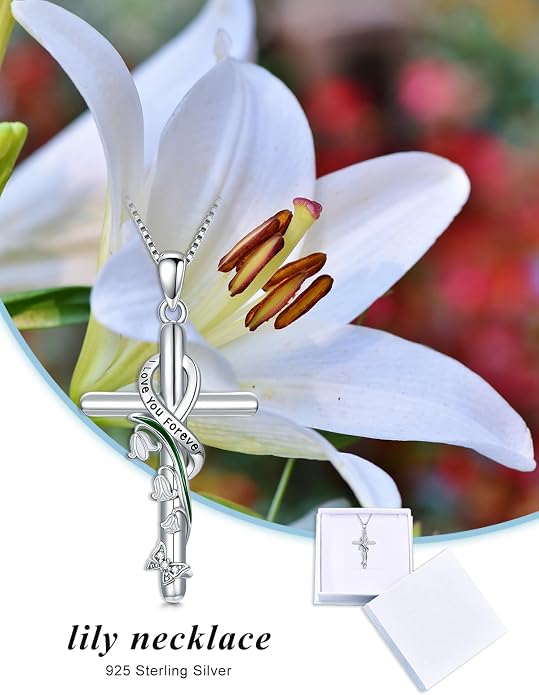 Cross Necklace for Women 925 Sterling Silver I Love You Necklace Religious Jewelry with Gift Box for Mother Daughter