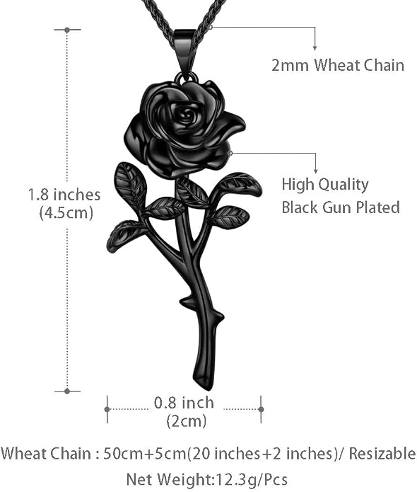 beautlace Black Rose Necklaces Black Gun Plated Flower Pendant Elegant Jewelry for Women KP0072K
