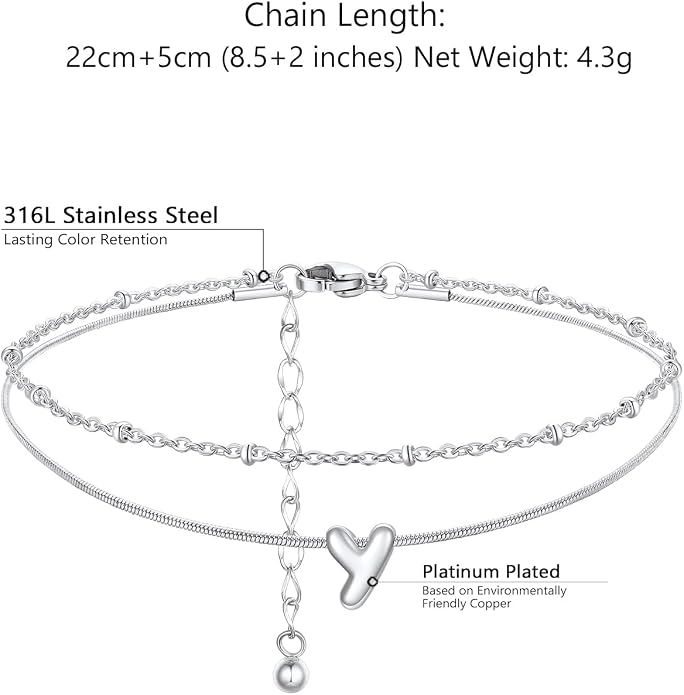 ChainsProMax Initial Ankle Bracelets for Women, Waterproof Anklets Bracelet Adjustable Summer Beach Women Foot Jewelry, Stainless Steel/Gold Plated-Send Gift Box/Letter A-Z
