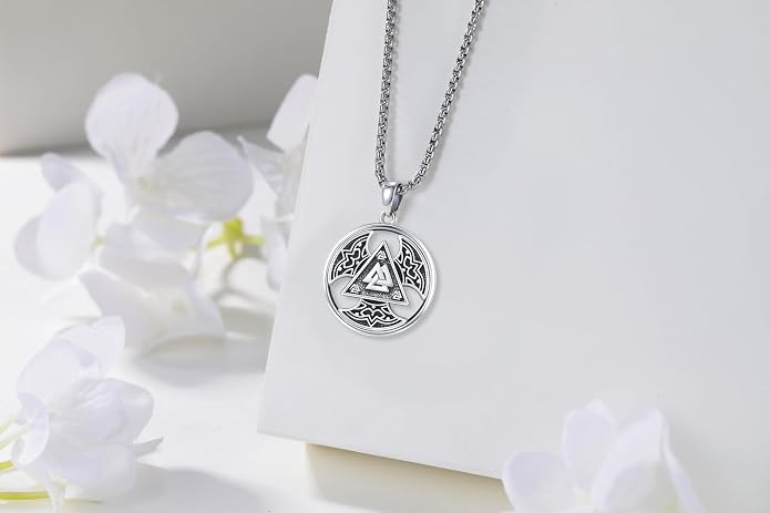 Thors Hammer Necklace/Viking Tree of Life/Valknut/Vegvisir/Triskelion/Sword/Spear Point Arrowhead/Urn Necklace for Ashes/Compass Necklace 925 Sterling Silver Amulet Jewelry for Men Women