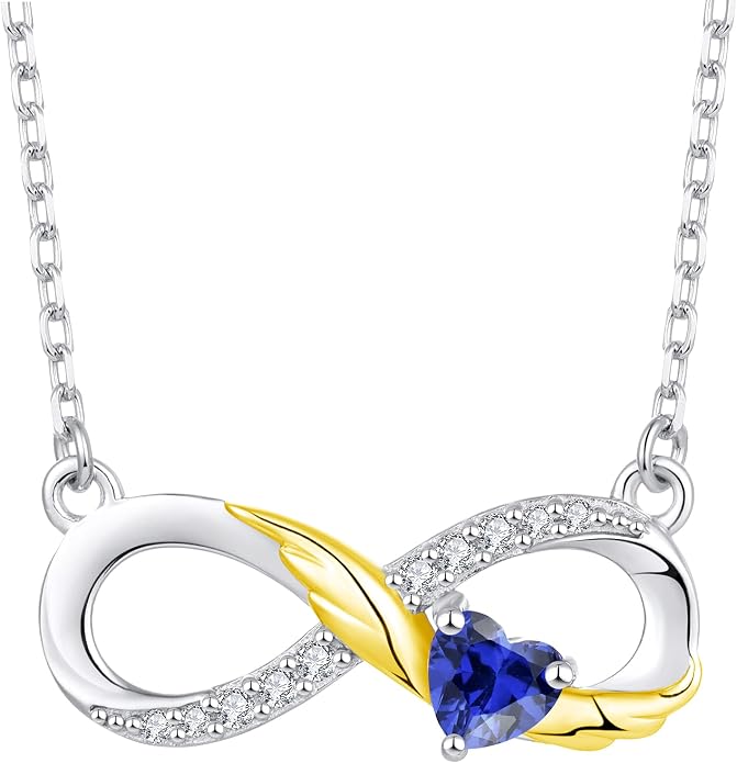 STARCHENIE Infinity Necklace 925 Sterling Silver Angel Wings Heart Birthstone Necklace for Women