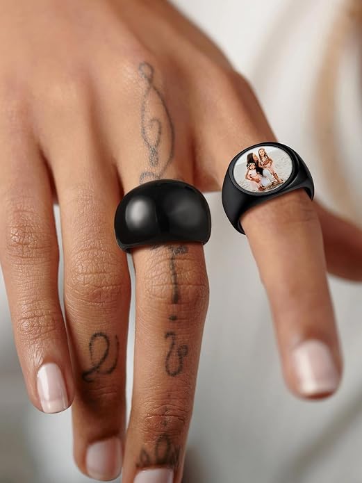 U7 Chunky Gold Dome Rings for Women, Stainless Steel/18KGold Plated/Black Statement Ring Non Tarnish Women Rings, Size 7-12
