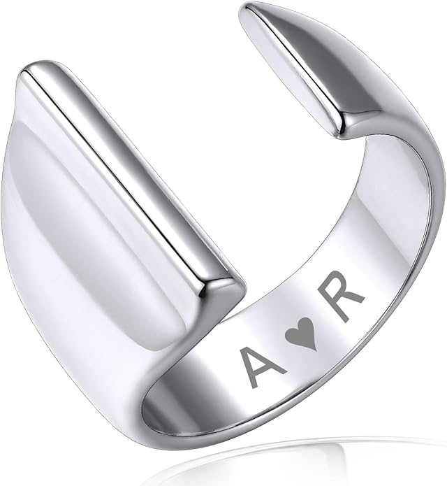 KeyStyle Bold Initial Letter Rings Adjustable, GoldChic Jewelry Women Gold Statement Ring Personalized Engraved Women’s Open Signet Ring for Party (Gold, White Gold, Black)