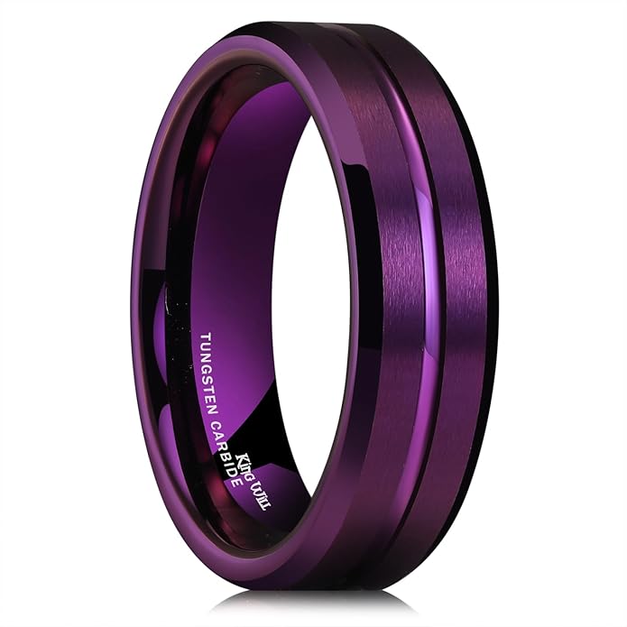 King Will Tungsten Carbide Wedding Band for Men Women-6/8/10mm Width Multicolor Available with Grooved Center Wedding Ring Suitable for Work, Gym Comfort Fit Size 4-16