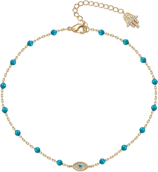PAVOI 14K Gold Plated Anklet for Women - Trendy Link Chain Ankle Bracelet Summer Jewelry - Boho Dainty Anklets with Cubic Zirconia, Beaded, Evil Eye, Star, Station, Pearls Adjustable Gold Jewelry