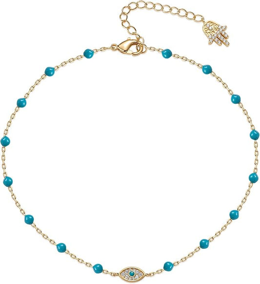 PAVOI 14K Gold Plated Anklet for Women - Trendy Link Chain Ankle Bracelet Summer Jewelry - Boho Dainty Anklets with Cubic Zirconia, Beaded, Evil Eye, Star, Station, Pearls Adjustable Gold Jewelry