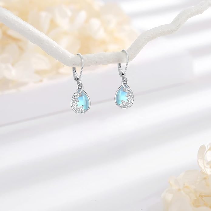 Dangle Earrings Sterling Silver Moonstone/Turquoise/CZ/Crystal Earrings for Women Tree of Life Animal Filigree Leverback Earrings Jewelry Gifts