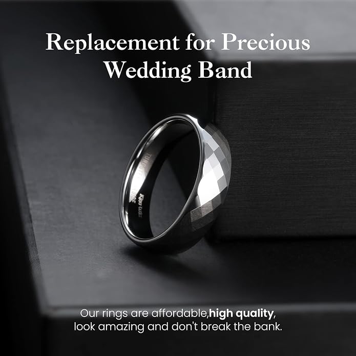 King Will Tungsten Carbide Wedding Ring for Men Women Promise Ring for Couple 2mm/4mm/6mm Black/Silver/Gold/Rose Gold Multi-faceted Shining Luster High Polished Wedding Band Comfort Fit