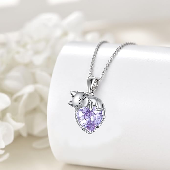 Cat Necklace Sterling Silver Cat Zircon Pendant Gothic Jewelry for Women Animal Lovers Gifts