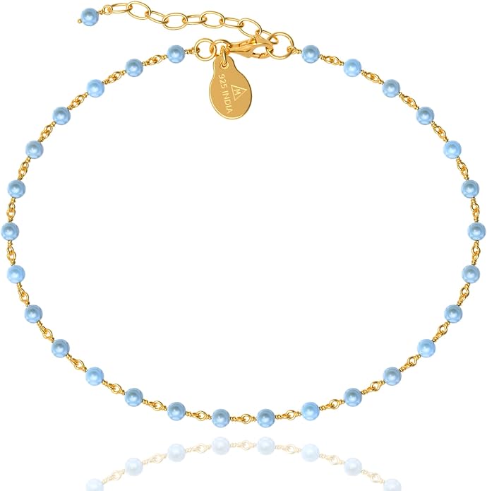 Dainty Gemstone Anklet for Women – 10 Inch Adjustable Anklet with 1 Inch Extender, Gold or Silver Plated Foot Jewelry, Minimalist Boho Style Gift