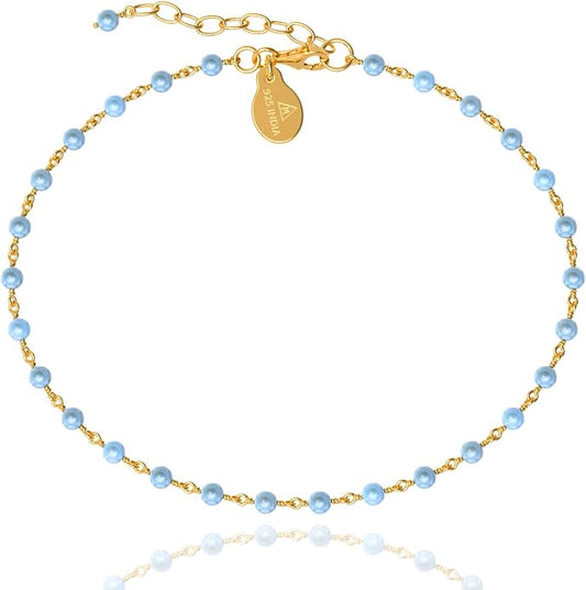 Dainty Gemstone Anklet for Women – 10 Inch Adjustable Anklet with 1 Inch Extender, Gold or Silver Plated Foot Jewelry, Minimalist Boho Style Gift