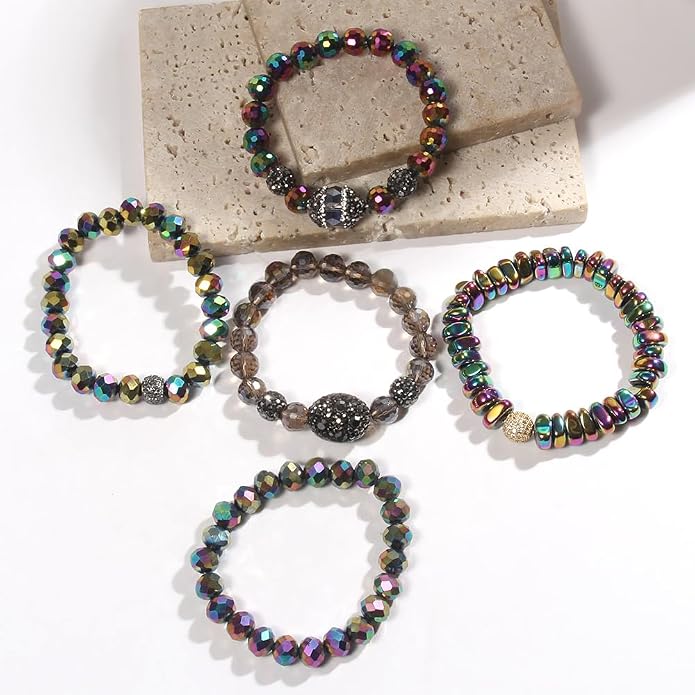 Yomisa 5PCS 6PCS Natural Boho Beaded Bracelets/Bangle for Women Men,Healing Turquoise Jasper Agate Crystal Gemstone Stone Chakra Multilayer Wrap Bohemian Handmade Jewelry Beads Stretch Bracelet Set