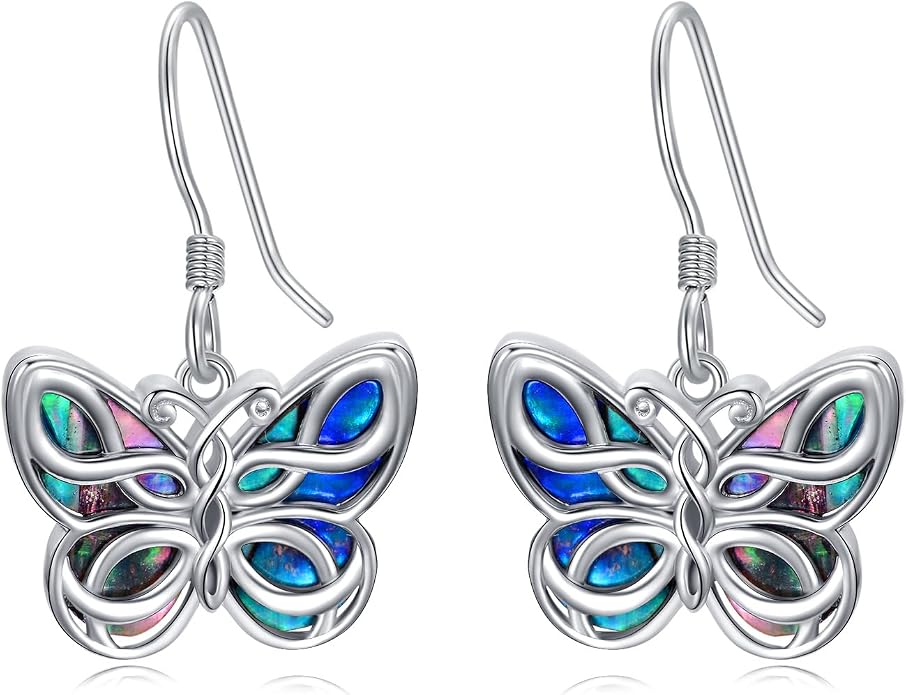 Midari Hummingbird/Butterfly/Lotus Earrings for Women 925 Sterling Silver Abalone Shell Animal Earrings Dangle for Women Abalon Moonstone Jewelry Gifts for Women Mom